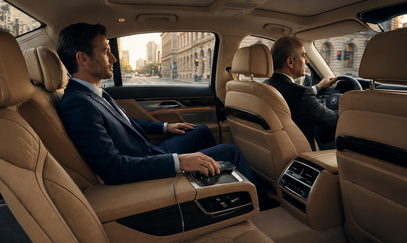 Luxury chauffeur cabin prepared for a passenger